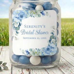 Floral Blue Watercolor Roses Bridal Shower Square Sticker