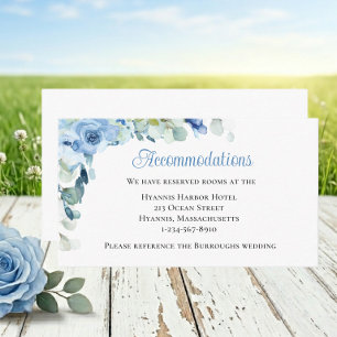 Floral Blue Watercolor Roses Wedding Accommodation Enclosure Card