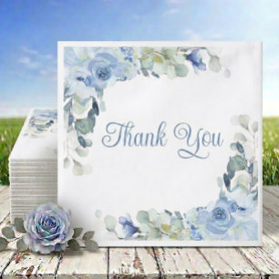 Floral Blue Watercolor Roses Wedding Thank You Napkin