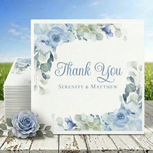 Floral Blue Watercolor Roses Wedding Thank You Napkin