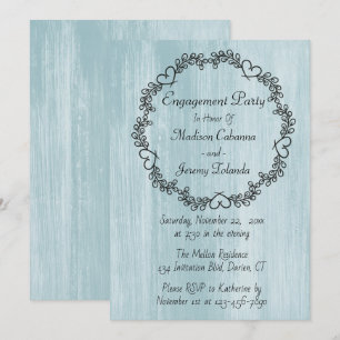 Floral Blue Watercolor Rustic Engagement Party Invitation
