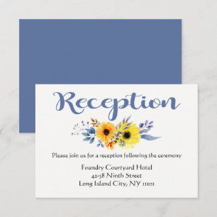 Floral Blue Wedding Reception Yellow Flowers Invitation