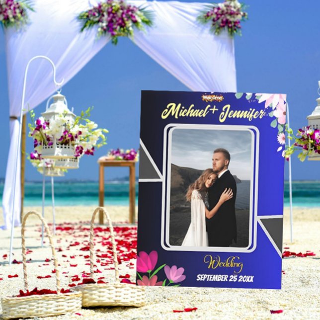 Floral Blue Wedding Welcome Stretched Canvas Sign (Creator Uploaded)