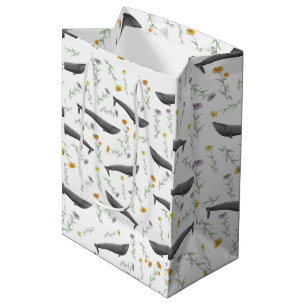 Floral Blue Whale Spring Illustration Pattern Medium Gift Bag