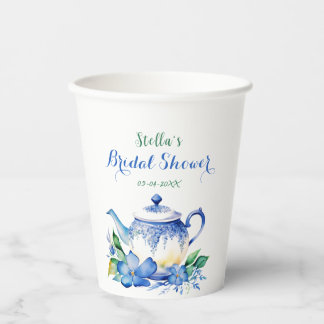 Floral Blue & White Blue Floral Vintage Paper Cups