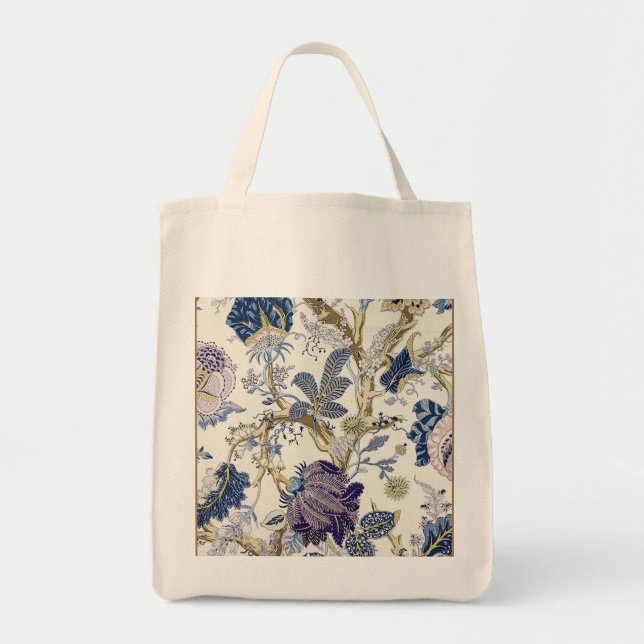 Floral Blue White Decorative Tote Bag (Front)