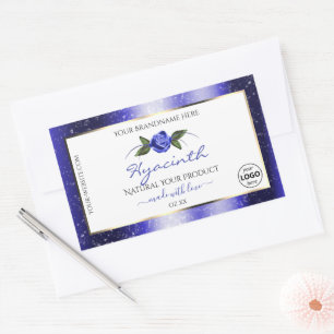 Floral Blue White Product Label Glitter Stars Logo