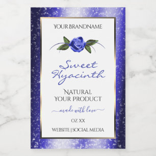 Floral Blue White Product Labels Glittered Stars