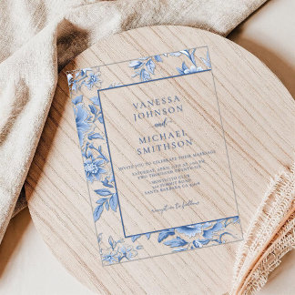 Floral Blue White Toile De Jouy Acrylic Invitations
