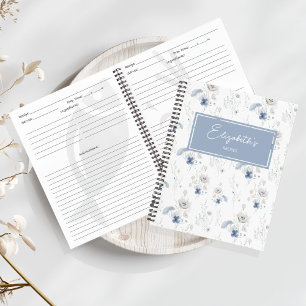 Floral Blue Wildflower Personalised Recipe Notebook