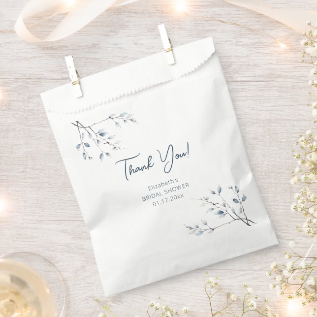 Floral Blue Winter Botanical Bridal Shower Favour Bags (Clipped)