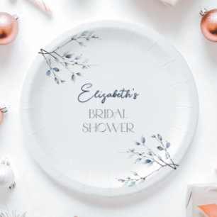 Floral Blue Winter Botanical Bridal Shower Paper Plate