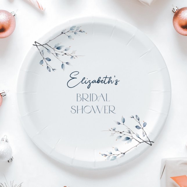 Floral Blue Winter Botanical Bridal Shower Paper Plate (Creator Uploaded)