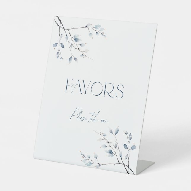 Floral Blue Winter Botanical Favours Pedestal Sign (Front)