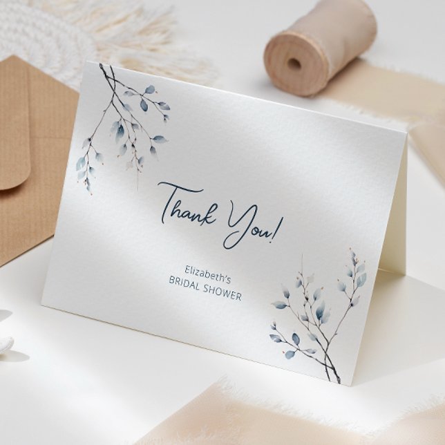 Floral Blue Winter Botanical Thank You Card (Creator Uploaded)