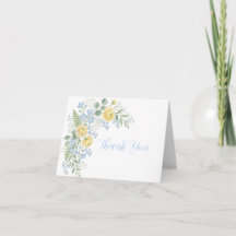 Floral Blue Yellow Baby Shower Thank You Card