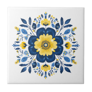 Floral Blue & Yellow  Tile