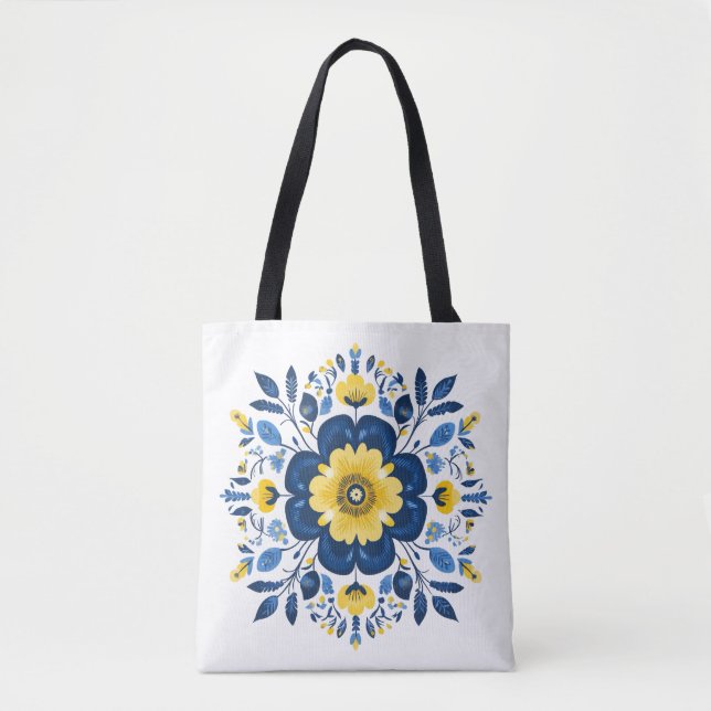 Floral Blue & Yellow  Tote Bag (Front)