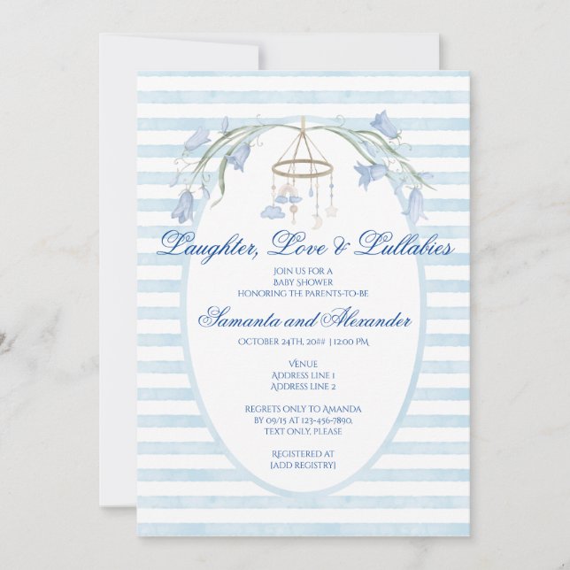 Floral Bluebell Mobile Celestial Boy Baby Shower Invitation (Front)