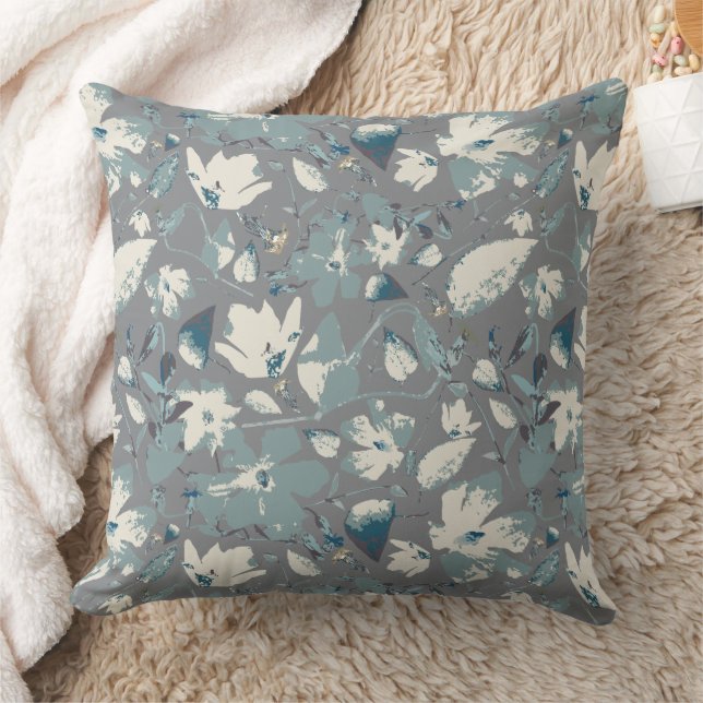 Floral Blues Flower Watercolor Clematis Pattern Cushion (Blanket)