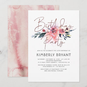 Floral Blush and Burgundy Birthday Party Invitation