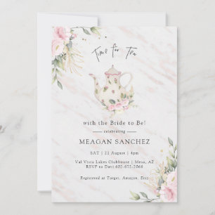 Floral Blush and Gold Bridal Shower Tea Party Invitation