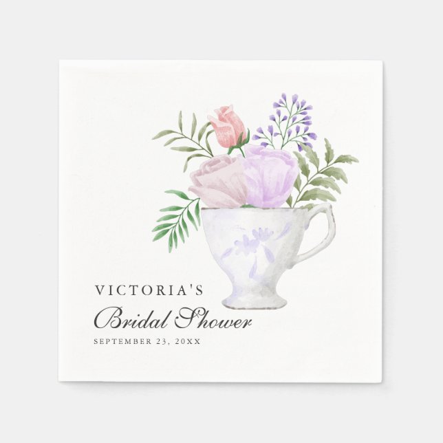 Floral Blush and Gold Bridal Shower Tea Party Napkin (Front)