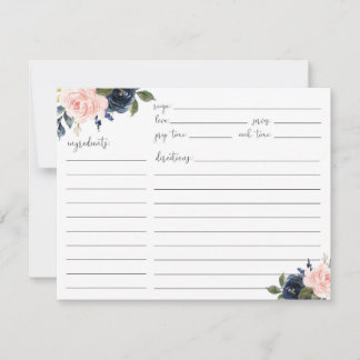 Floral Blush and Navy Recipe Card