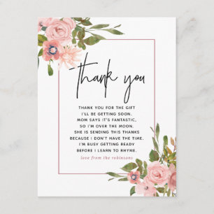 Floral Blush and Rose Gold Baby Shower Thank You Card
