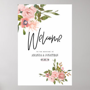 Floral Blush and Rose Gold Wedding Welcome Poster