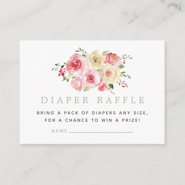 Floral Blush and Sage Baby Shower Diaper Raffle Enclosure Card (Front)