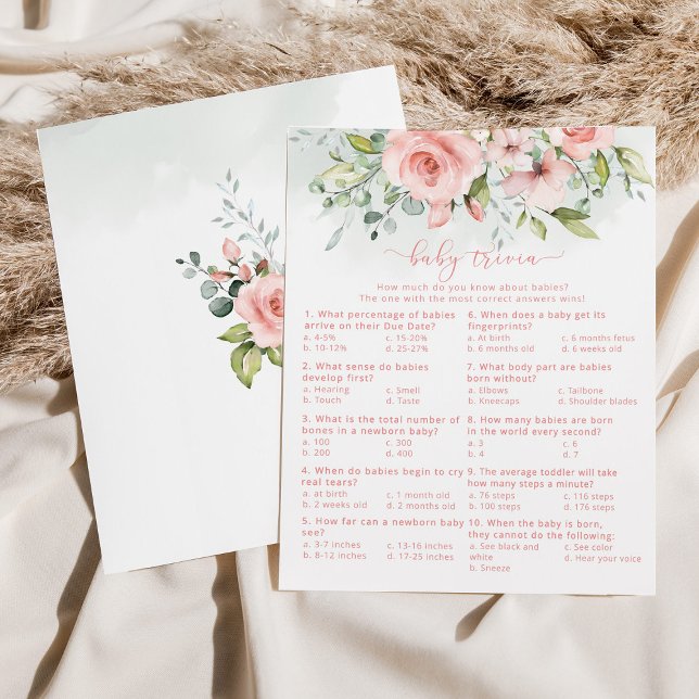 Floral blush Baby trivia baby shower game (Creator Uploaded)