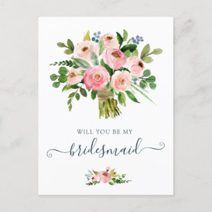 Floral Blush Bouquet Will You Be My Bridesmaid Holiday Postcard