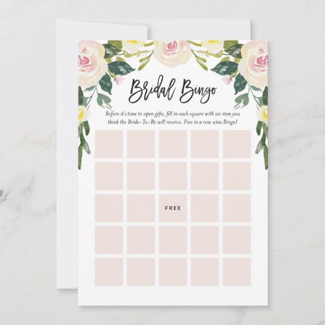 Floral Blush Bridal Shower Bingo Game Card (Front)