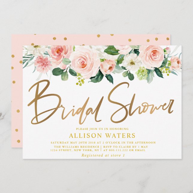 floral blush bridal shower invitation (Front/Back)