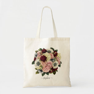 Floral Blush Burgundy Botanical Personalised Tote Bag