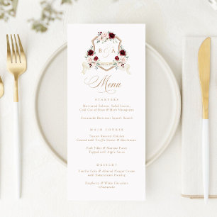 Floral Blush Burgundy Greenery Crest Wedding Menu