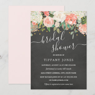 Floral Blush Confetti Chalkboard Bridal Shower Invitation