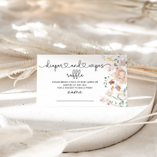 Floral blush diaper and wipes raffle ticket enclosure card