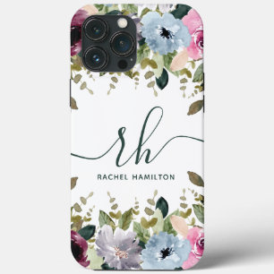 Floral Blush Fancy Initials and Name iPhone 13 Pro Max Case