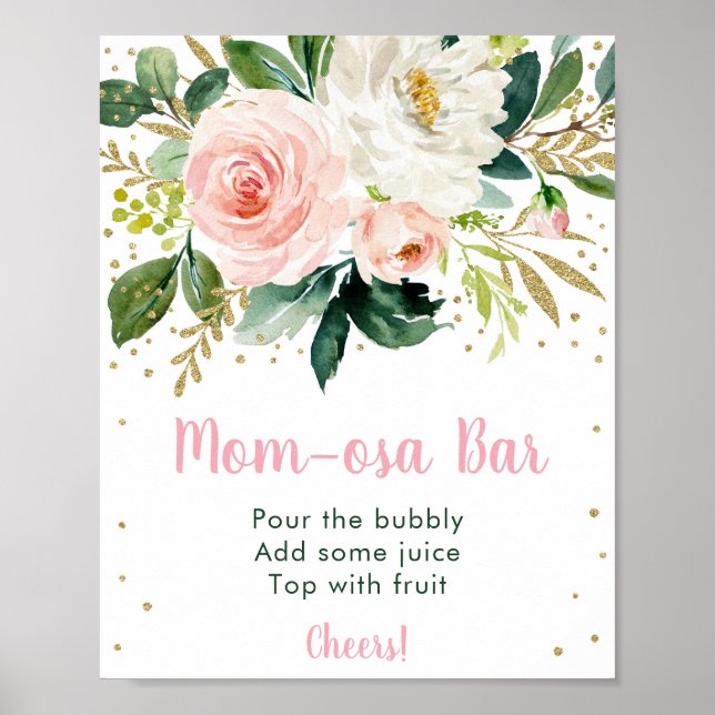 Floral Blush Gold Baby Shower Mum-osa Bar Sign (Front)