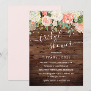 Floral Blush Gold Confetti Rustic Bridal Shower Invitation