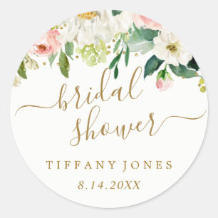 Floral Blush Gold Pink Confetti Bridal Shower Classic Round Sticker