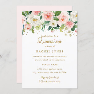 Floral Blush Gold Quinceanera Invitation