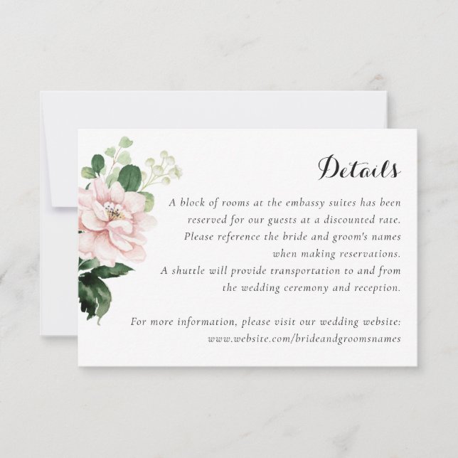 Floral Blush Greenery Elegant Botanical Details Invitation (Front)