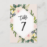 Floral Blush Handwritten Table 7 Number Card