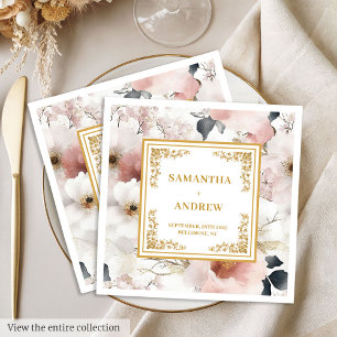 Floral blush ivory gold watercolor wedding napkins
