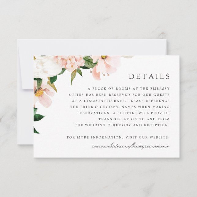 Floral Blush Magnolia Hydrangea Elegant Details Invitation (Front)