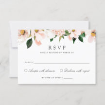 Floral Blush Magnolia Hydrangea Elegant RSVP Card