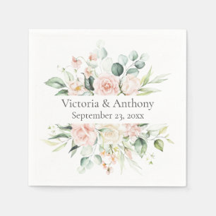 Floral Blush Name Date Wedding Napkins